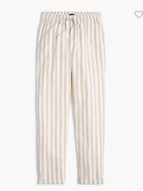 EUC, J Crew Striped linen-cotton blend crop drawstring pant, tan & white, SZ 14